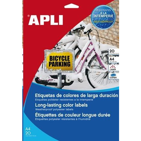 APLI 210x297 mm etikett, poliészter, időjárásálló, sárga 20 darab (LCA12877) (LCA12877)