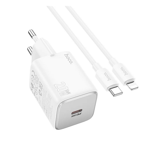 HOCO N40 USB-C Hálózati töltő + Lightning kábel - Fehér (20W) (N40 WHITE + LIGHTNING)