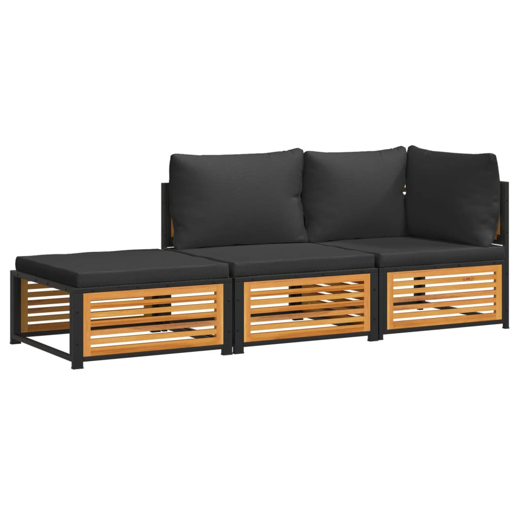 3 részes tömör akácfa kerti kanapészett párnákkal (3214903)