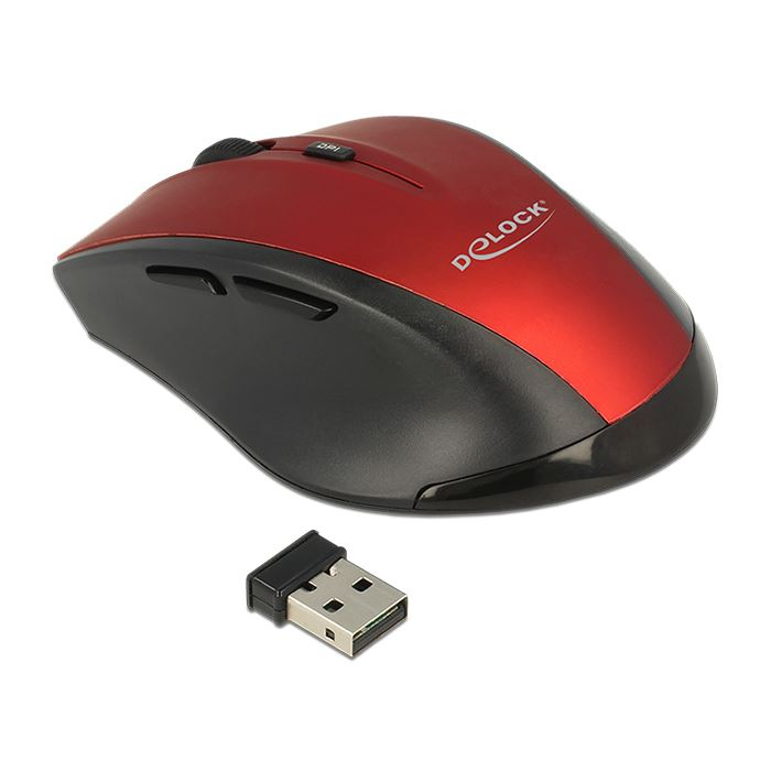 DeLock 12493 Ergonomikus vezeték nélküli optikai egér 1600 DPI fekete-piros (12493)