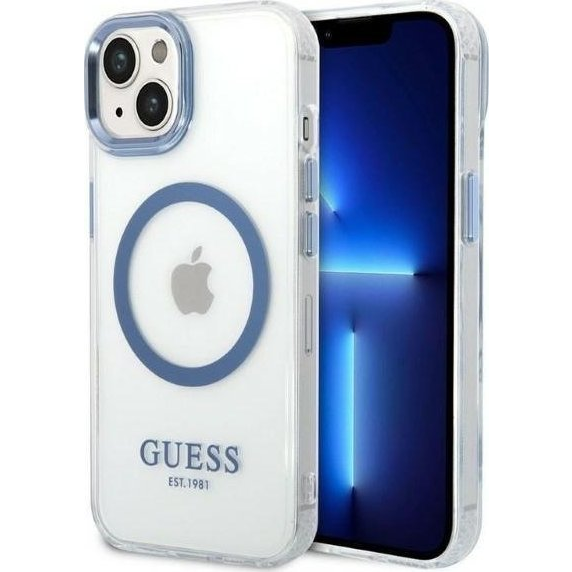 Guess Metal Outline Magsafe Apple iPhone 14 Plus hátlap tok, kék (GUE002537)