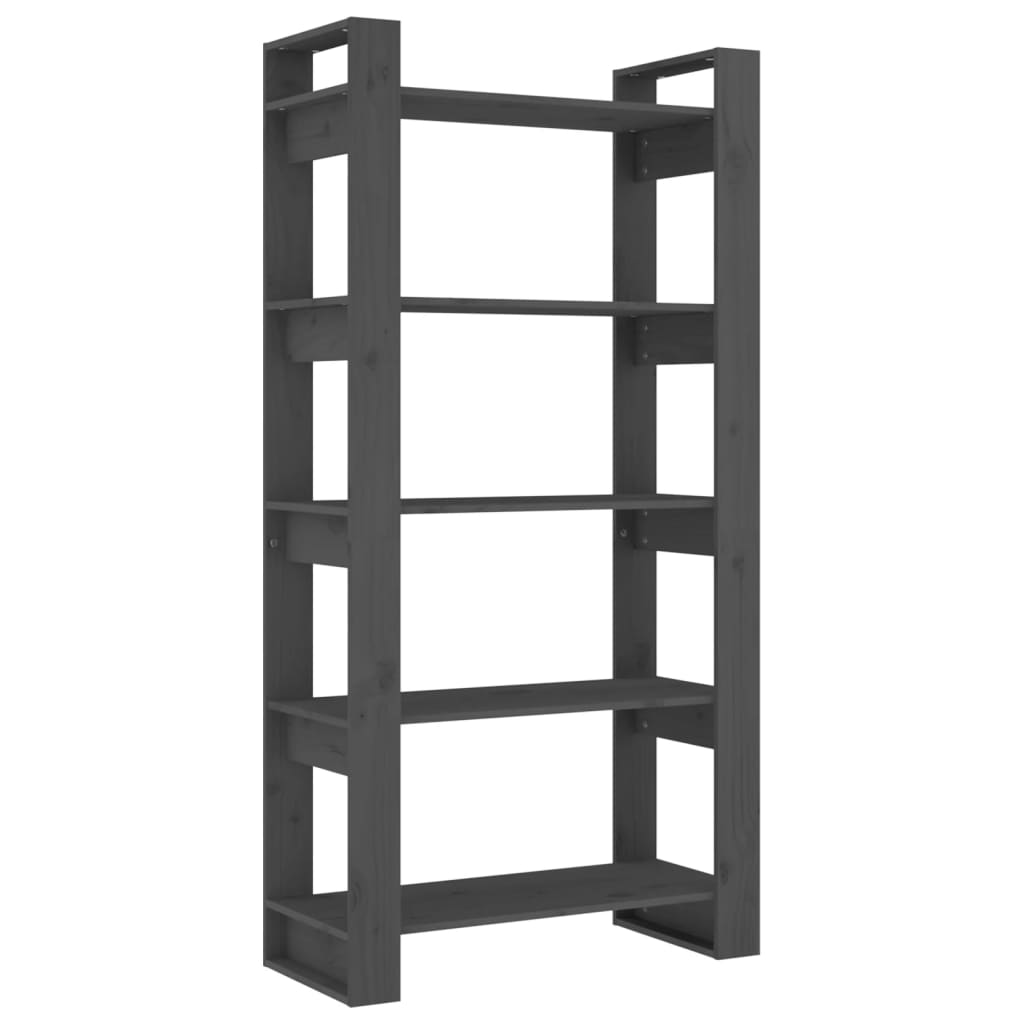 szürke tömör fa könyvszekrény/térelválasztó 80 x 35 x 160 cm (813911)