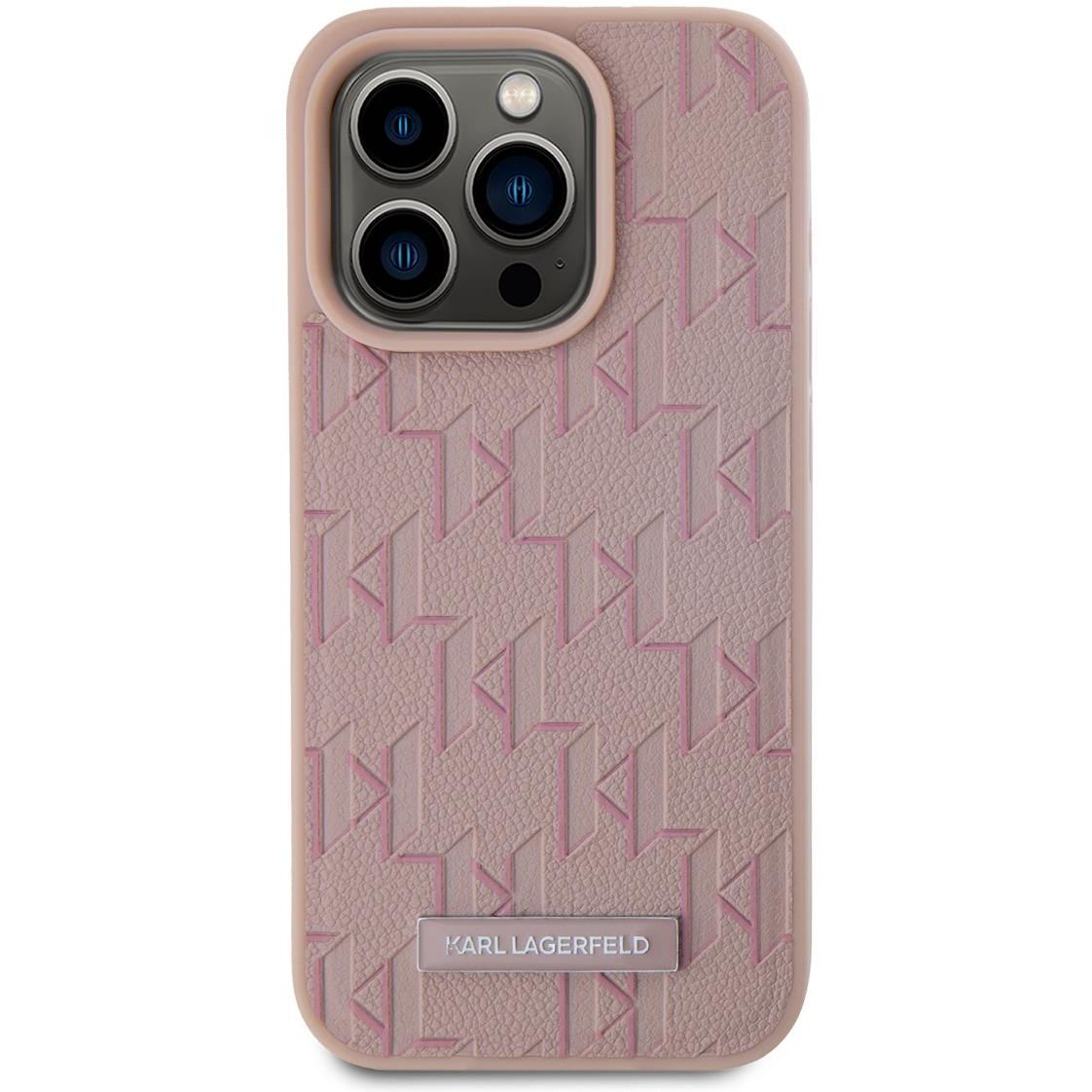 Karl Lagerfeld PU Leather Monogram Metal Logo iPhone 15 Pro Max MagSafe rózsaszín tok (KLHMP15XPKHPORPP)