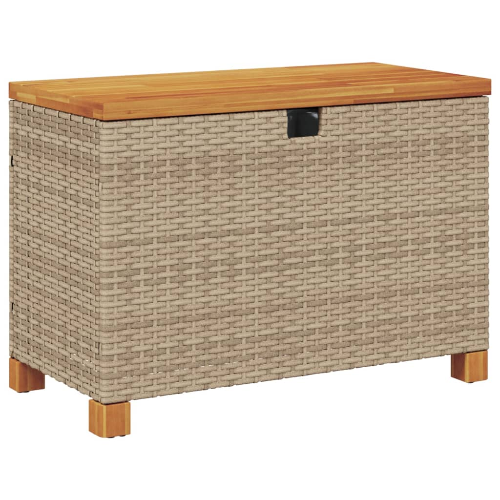bézs polyrattan és akácfa kerti tárolóláda 80 x 40 x 48 cm (366284)