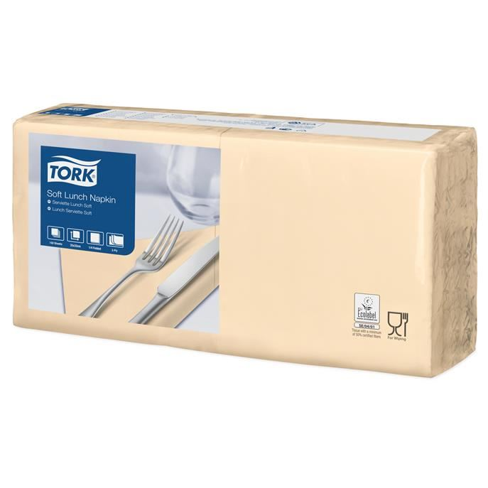 Tork Lunch szalvéta 1/4 hajtogatott, 3 rétegű 33x33cm (150 db/csomag) csontszín (477866) (T477866)