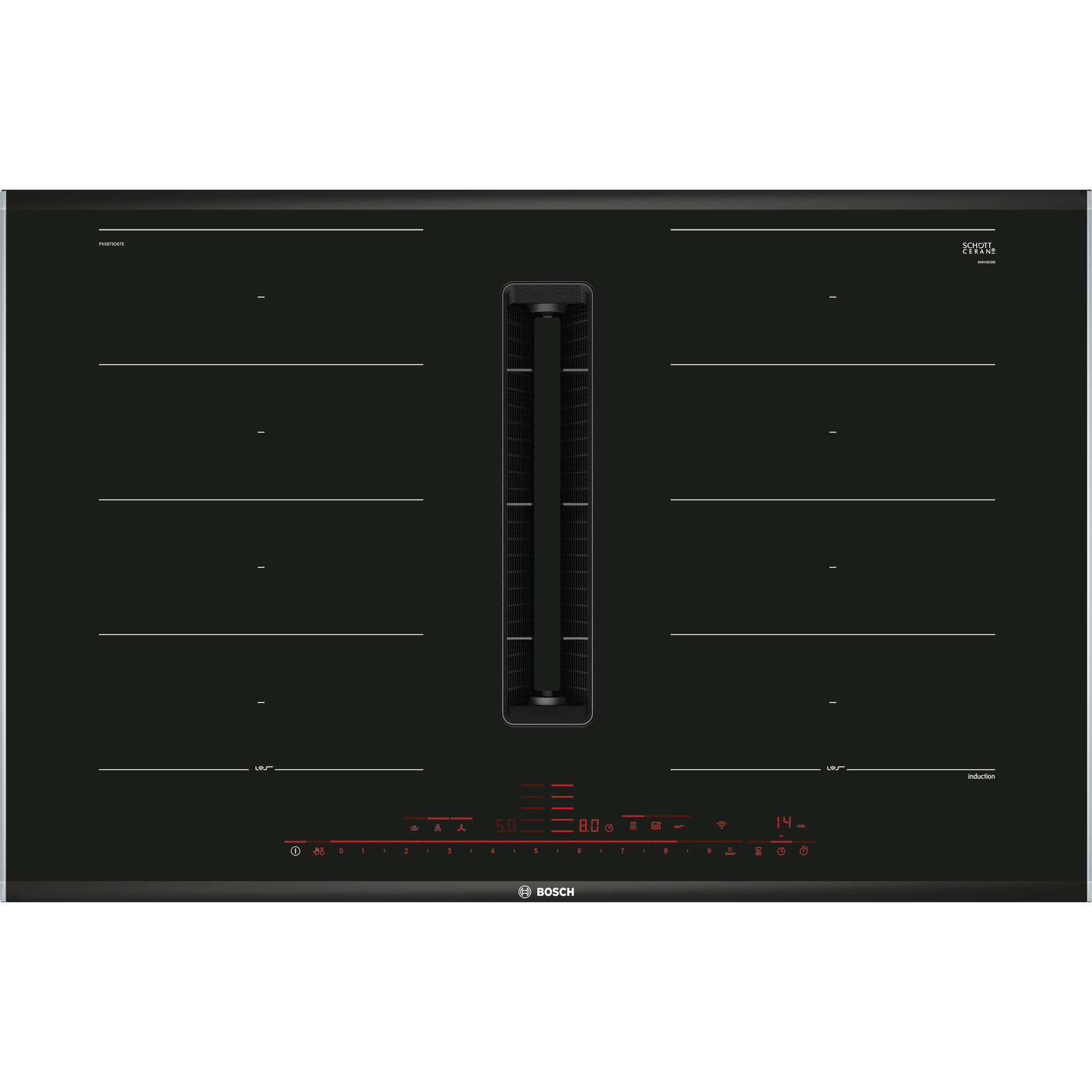 Bosch Serie 8 PXX875D67E főzőlap Fekete Beépített 80 cm Zónás indukciós főzőlap 4 zóna (PXX875D67E)