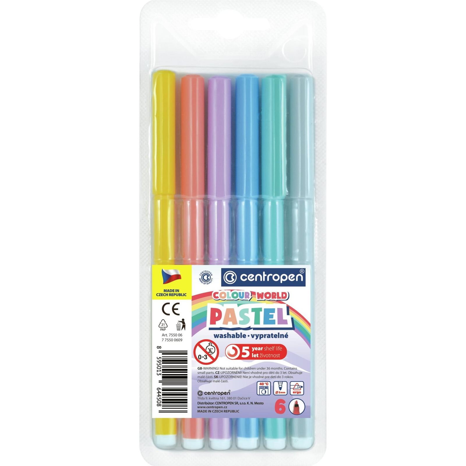 Centropen RED 7550 Marker, pasztellszínek, 6 db (8595013644508)