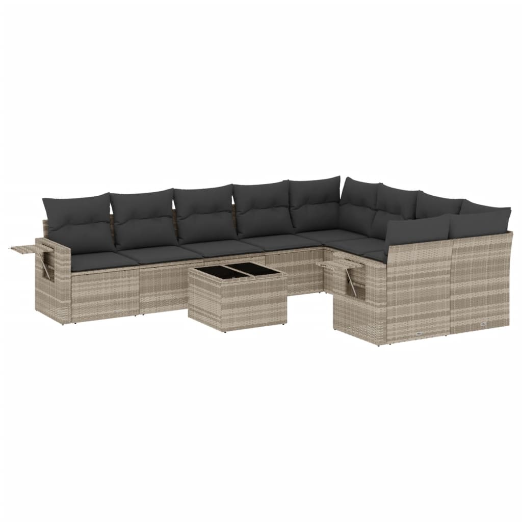 10 részes világosszürke polyrattan kerti ülőgarnitúra párnákkal (3252989)