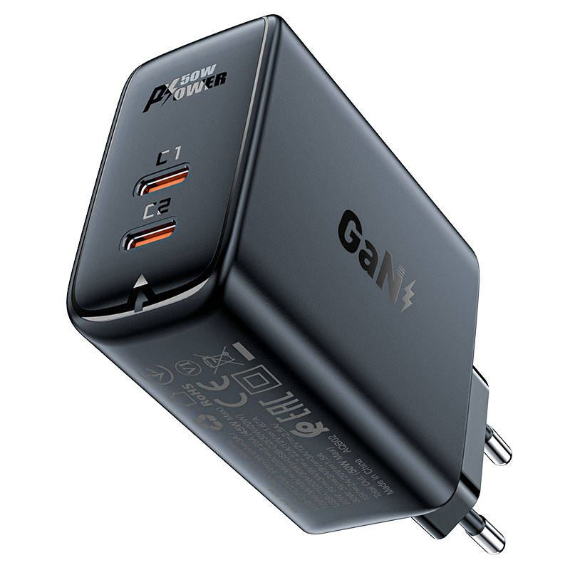 ACEFAST A29 hálózati töltő 2xUSB-C, PD50W fekete (A29 black)