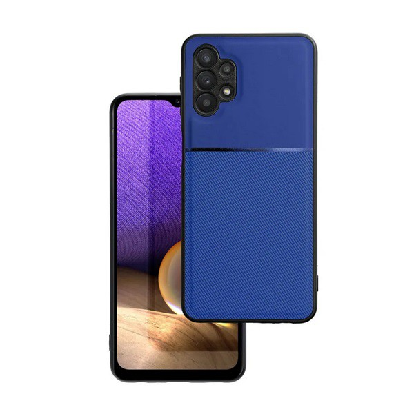 Műanyag telefonvédő (szilikon keret, közepesen ütésálló, beépített fémlemez, bőr hatású hátlap, csíkos minta) SÖTÉTKÉK [Samsung Galaxy A32 4G (SM-A325)] (5996591151502)