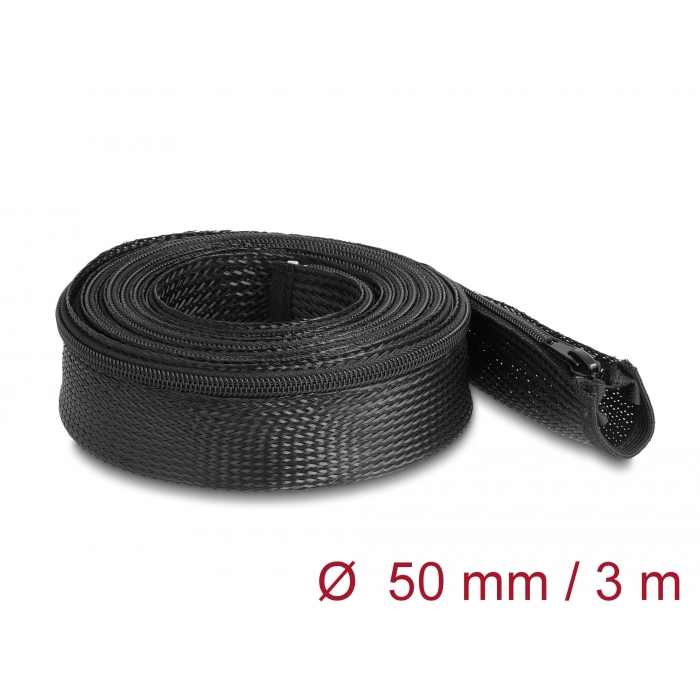 Delock fonott kábelharisnya zipzáras szorítóval 3m x 50mm fekete (19172) (del19172)