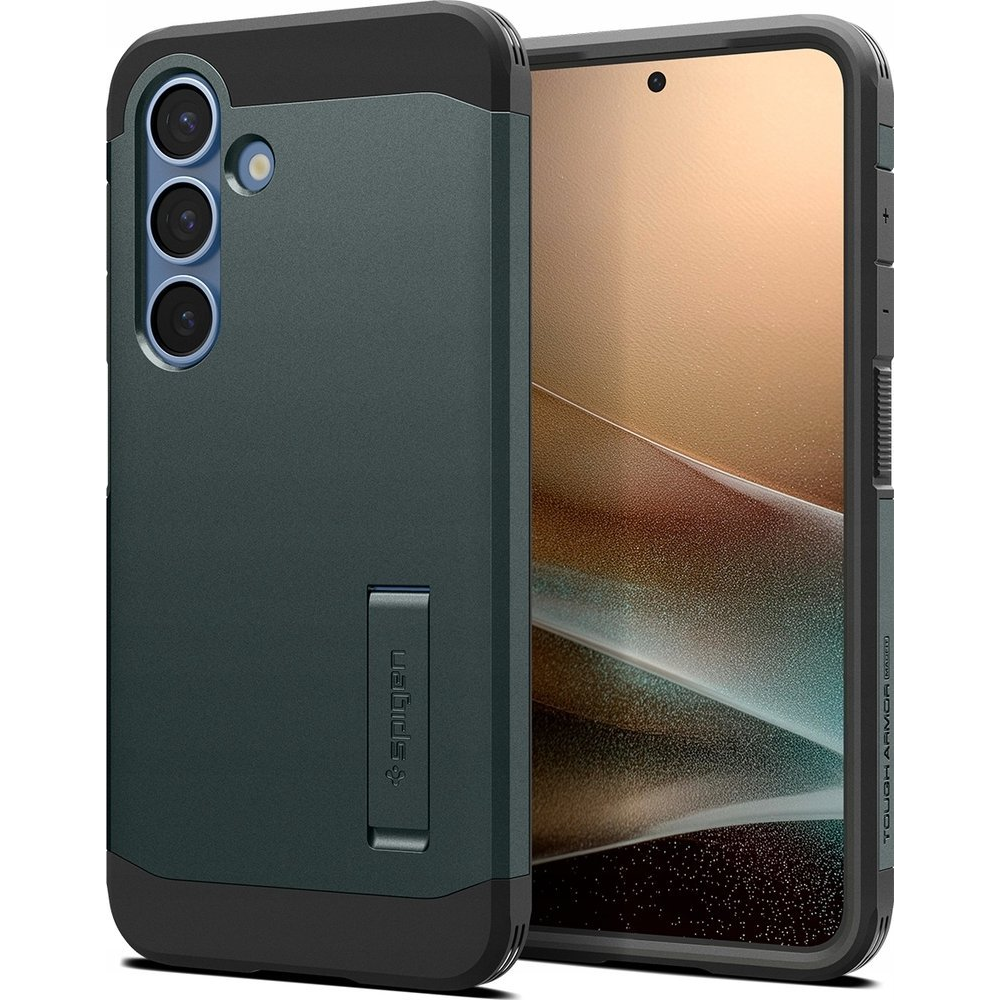 Samsung S25 Spigen Tough Armor Mag Műanyag Telefonvédő Ütésállóság, Magsafe, Sötétzöld (SPN16618)