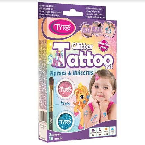 Блестящ комплект за татуировки с коне и еднорози TyToo