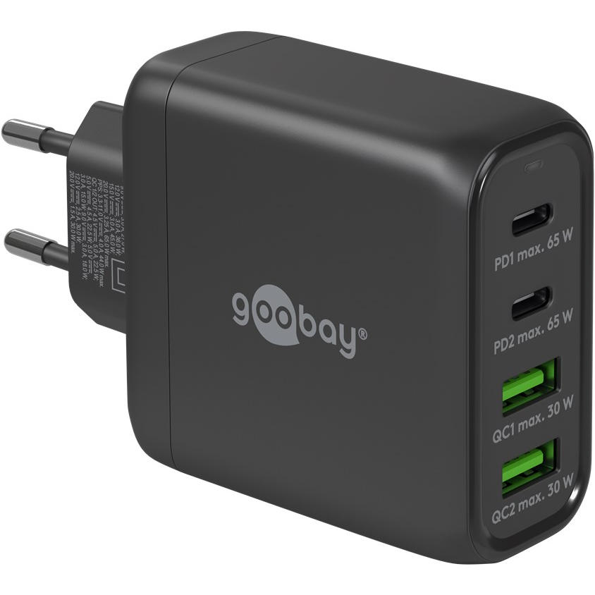 Goobay 64817 2x USB-A / 2x USB-C Hálózati töltő - Fekete (65W) (64817)