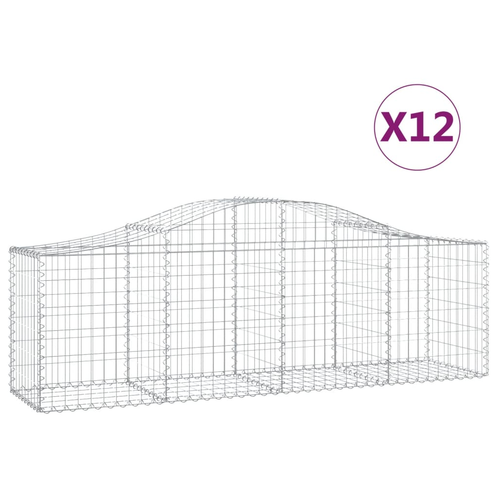 12 db íves horganyzott vas gabion kosár 200x50x60/80 cm (3145608)