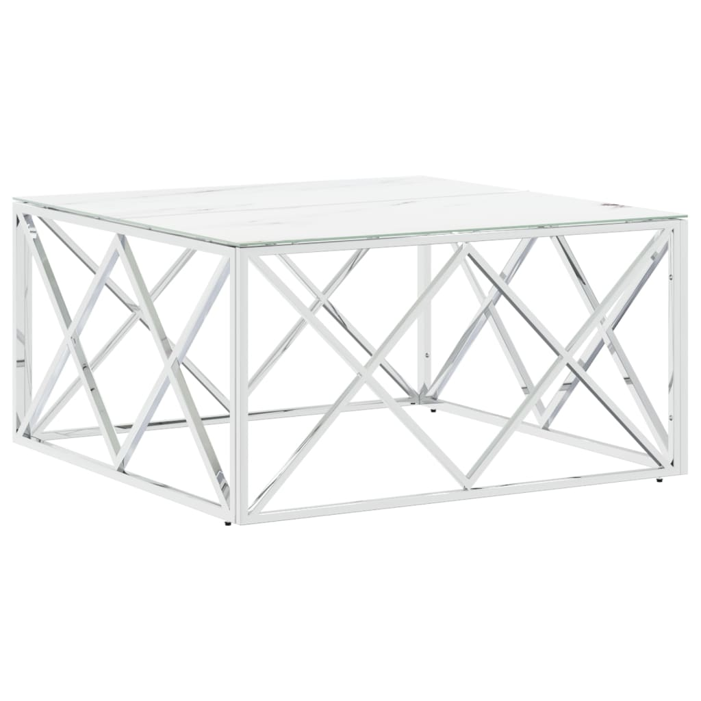 ezüstszínű üveg és rozsdamentes acél dohányzóasztal 80x80x40 cm (349971)