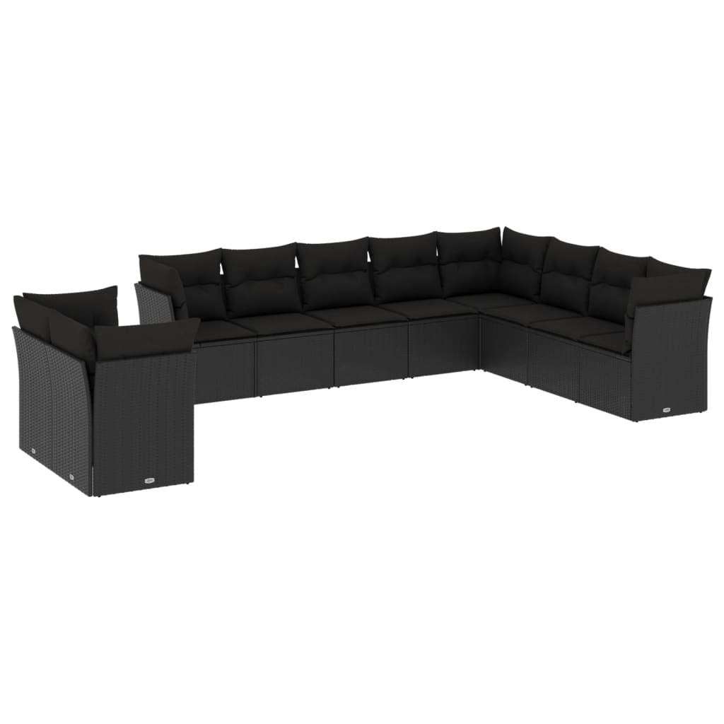 10 részes fekete polyrattan kerti ülőgarnitúra párnákkal (3217855)