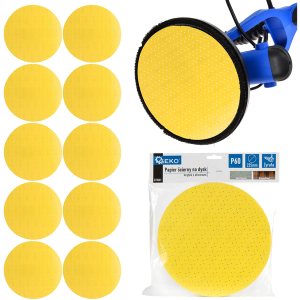 Geko Papier ścierny na dysk – krążek z otworami 225mm P60 /żyrafa/ (10/100/500)
