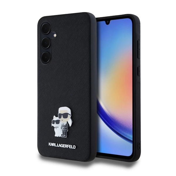 Karl Lagerfeld PU Saffiano Metal Karl and Choupette tok Samsung Galaxy A35 5G készülékhez fekete