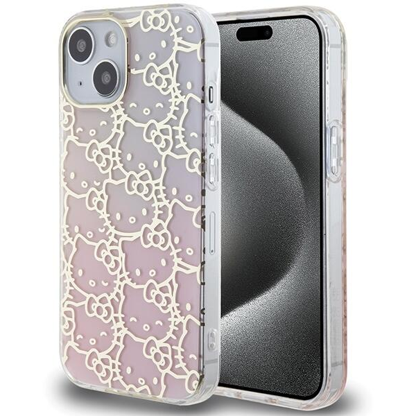 Hello Kitty IML Gradient Electrop Crowded Kitty Head iPhone 15 telefon tok - Pink (HKHCP15SHCHPEP)