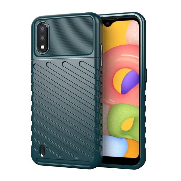 Samsung Galaxy A01 SM-A015F, Szilikon tok, közepesen ütésálló, domború csíkos minta, zöld (G93503)