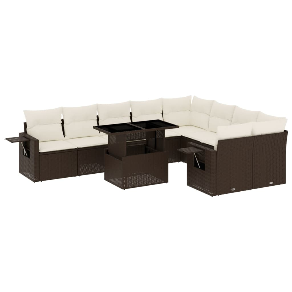 10 részes barna polyrattan kerti ülőgarnitúra párnákkal (3268133)