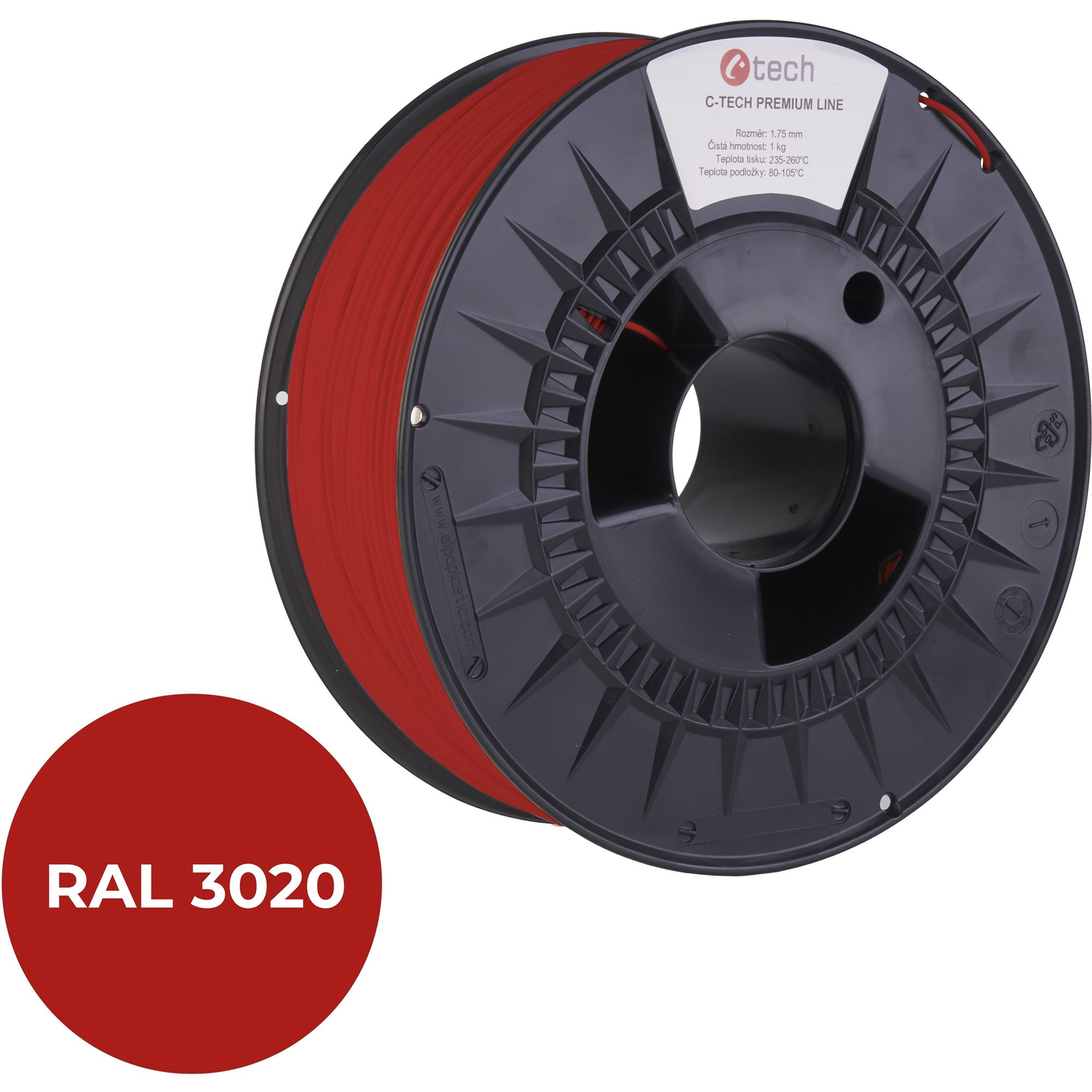C-TECH PREMIUM LINE PETG 3D nyomtatószál, közlekedési piros RAL3020 (3DF-P-PETG1.75-3020)