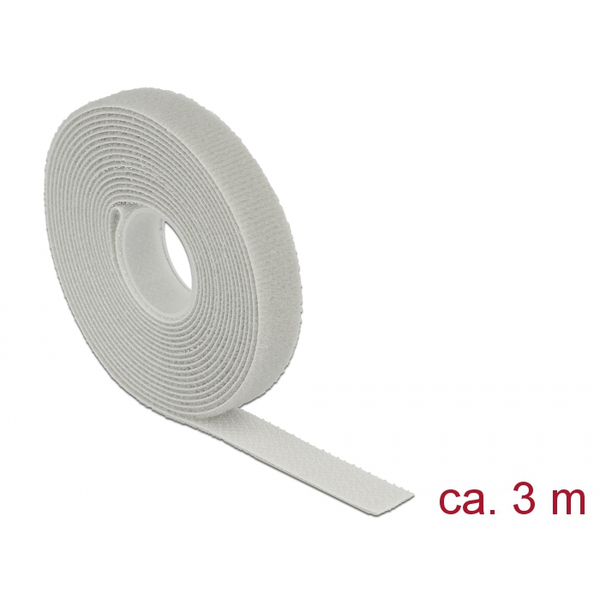 Klettband auf Rolle, 3 Meter x 13mm (grau)