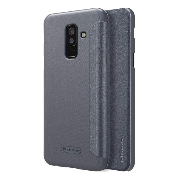 NILLKIN SPARKLE műanyag telefonvédő (mikroszálas bőr hatású FLIP, oldalra nyíló) FEKETE [Samsung Galaxy A6+ (2018) SM-A605F] (5996457779710)
