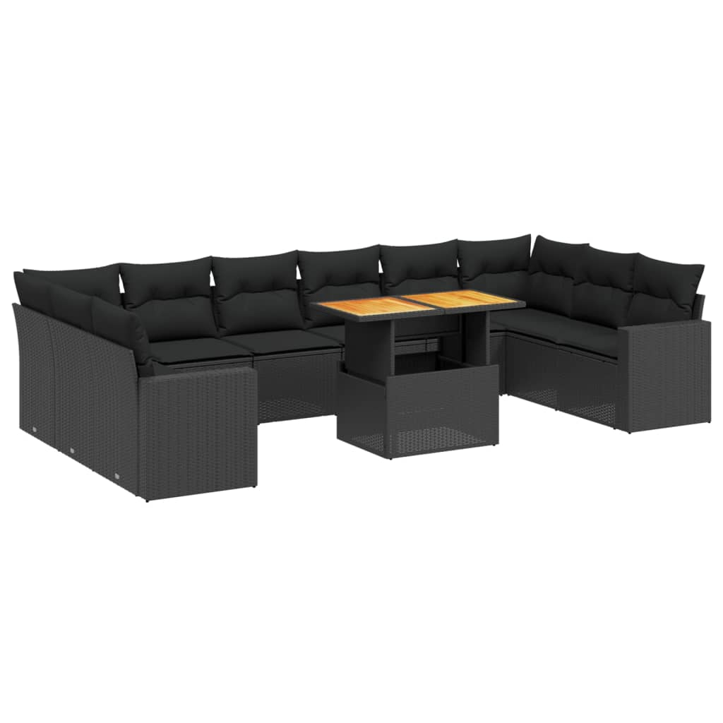 11 részes fekete polyrattan kerti ülőgarnitúra párnákkal (3271482)