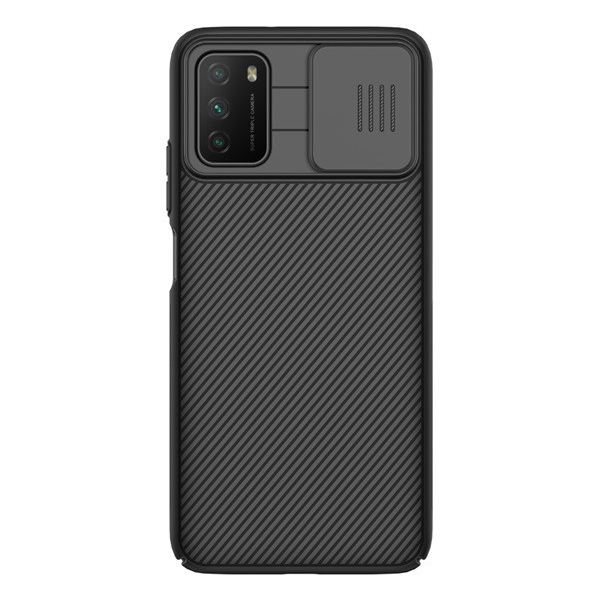 NILLKIN CAMSHIELD műanyag telefonvédő (szilikon keret, közepesen ütésálló, kamera védelem, csíkos) FEKETE [Xiaomi Poco M3] (5996591068848)