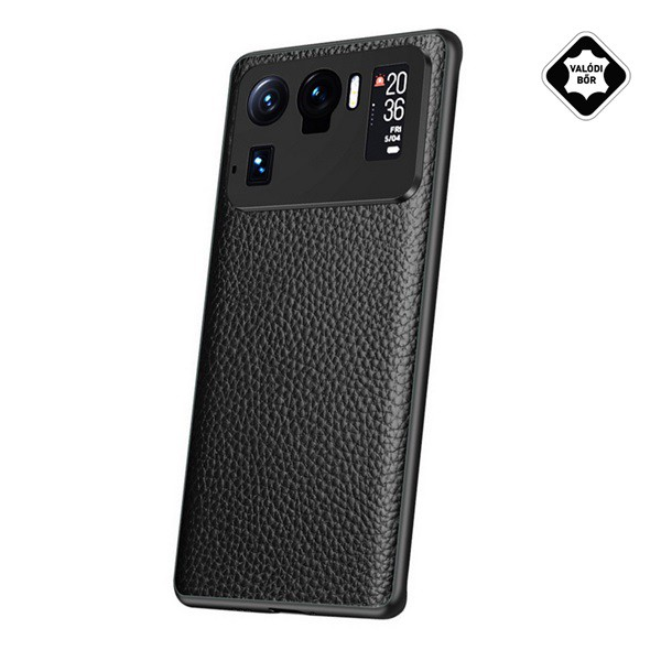 Szilikon telefonvédő (valódi bőr bevonat) FEKETE [Xiaomi Mi 11 Ultra 5G] (5996591072814)