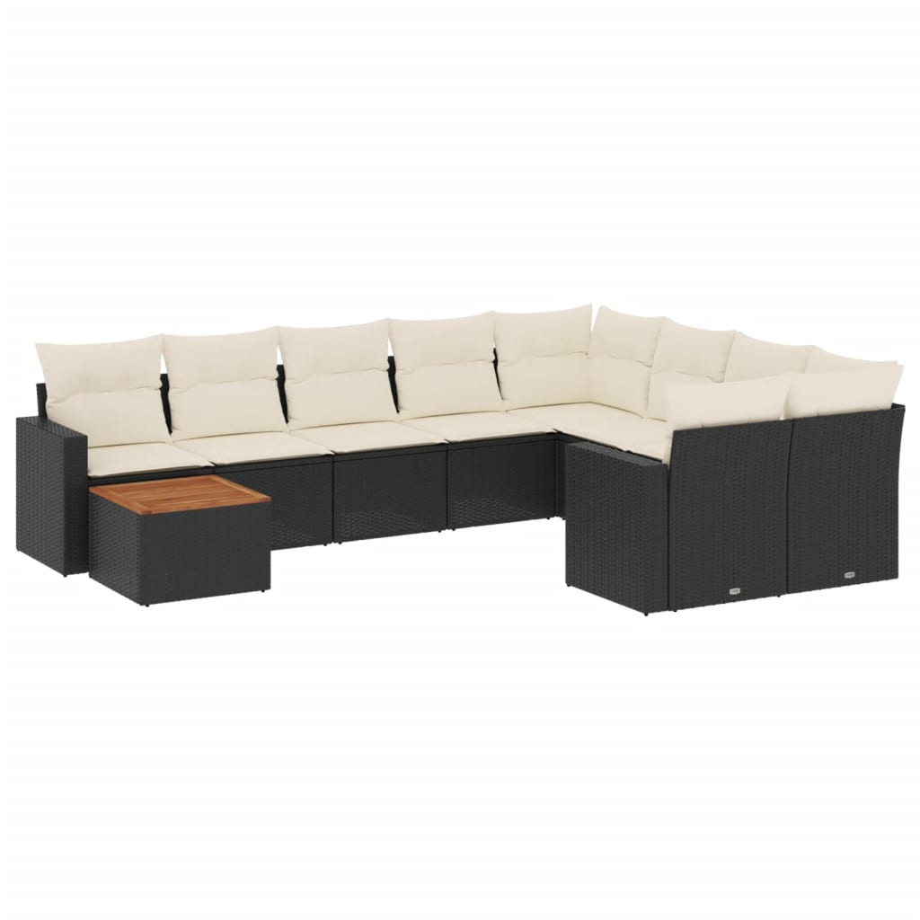 10 részes fekete polyrattan kerti ülőgarnitúra párnákkal (3256616)
