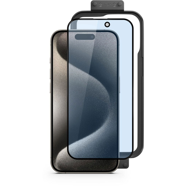 Epico iPhone 15 Plus kékfény szűrő 3D+ üvegfólia + felhelyező keret