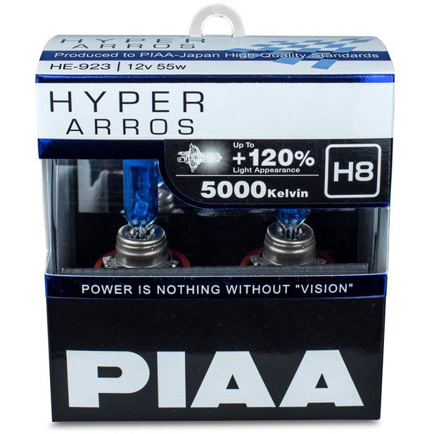 PIAA Hyper Arros 5000K H8 + 120% ragyogó fehér fény, 5000K színhőmérséklet, 2 db (HE-924)