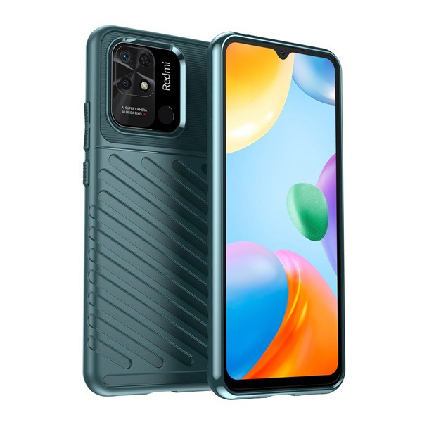 Szilikon telefonvédő (közepesen ütésálló, csíkos, dombor minta) SÖTÉTZÖLD [Xiaomi Redmi 10C] (5996591211510)