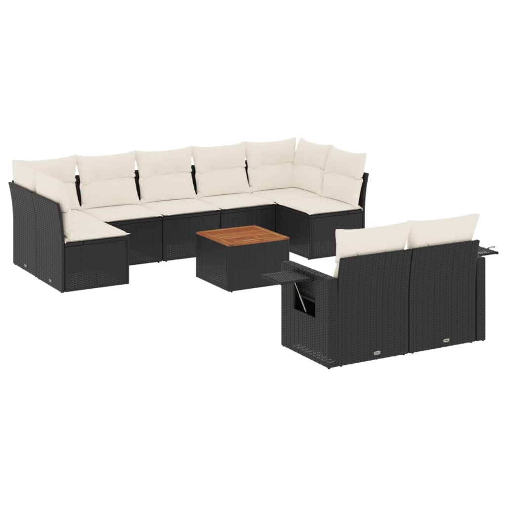 10 részes fekete polyrattan kerti ülőgarnitúra párnákkal (3257043)
