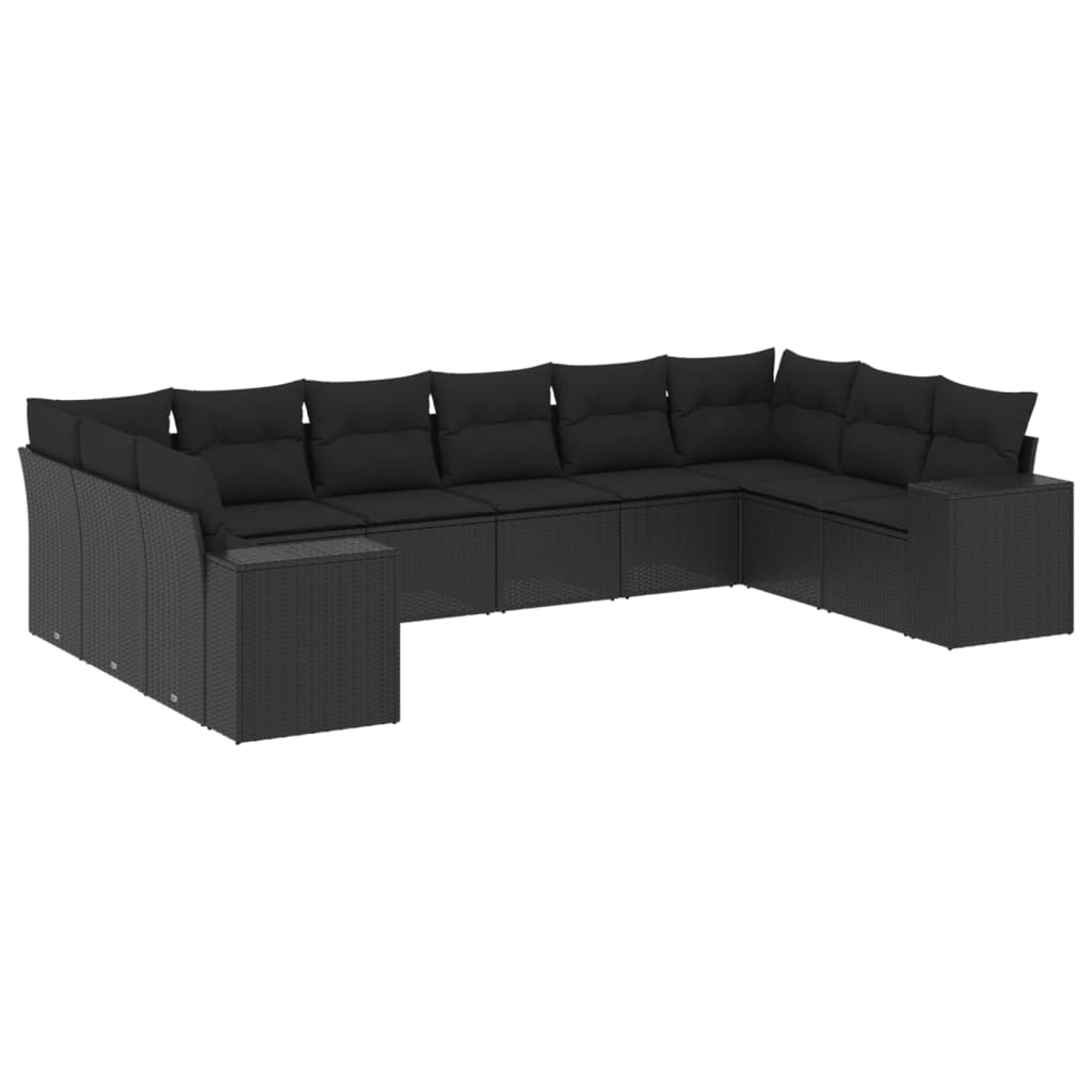 10 részes fekete polyrattan kerti ülőgarnitúra párnákkal (3255402)