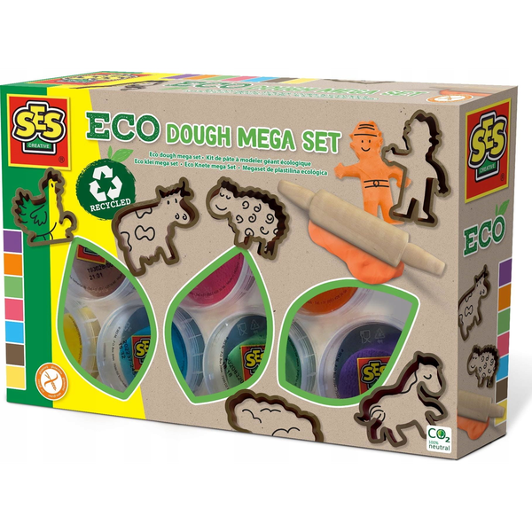 SES Creative Eco dough mega set Pasta modellabile Blu, Marrone, Verde, Arancione, Viola, Rosso, Giallo