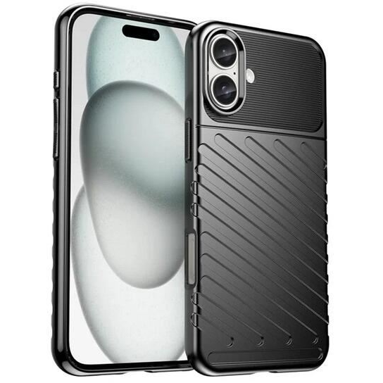 Gigapack Apple iPhone 16 Plus csíkos dombormintás szilikon tok fekete (GP-160135) (GP-160135)