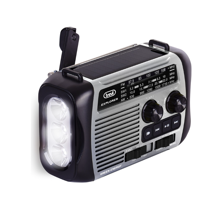 Trevi RA 7F30 BT Napelemes dinamós FM rádió beépített lámpával - Szürke (RA 7F30 BT SZÜRKE)