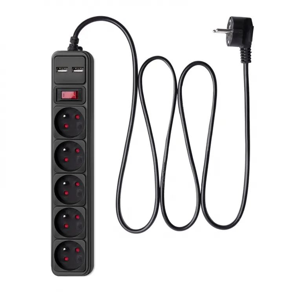 Zásuvková lišta přepěťová Akyga AK-SP-05U 5 zásuvek, 2 x USB 5V,