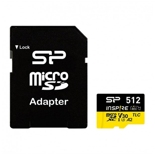 Silicon Power SP512GBSTXLA2V1NSP Micro SD Card, 512 GB, a2, v30,uhs-1 u1, 3D TLC