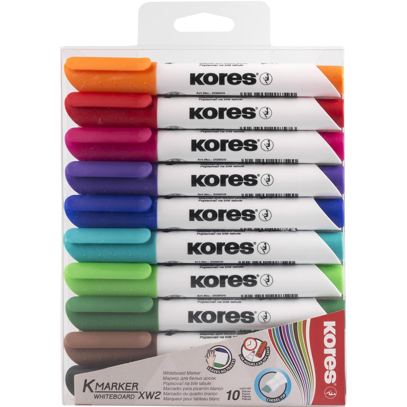 KORES K-MARKER fehér táblákhoz, vágott hegy, 3 - 5 mm - 10 szín a szettben (20801)
