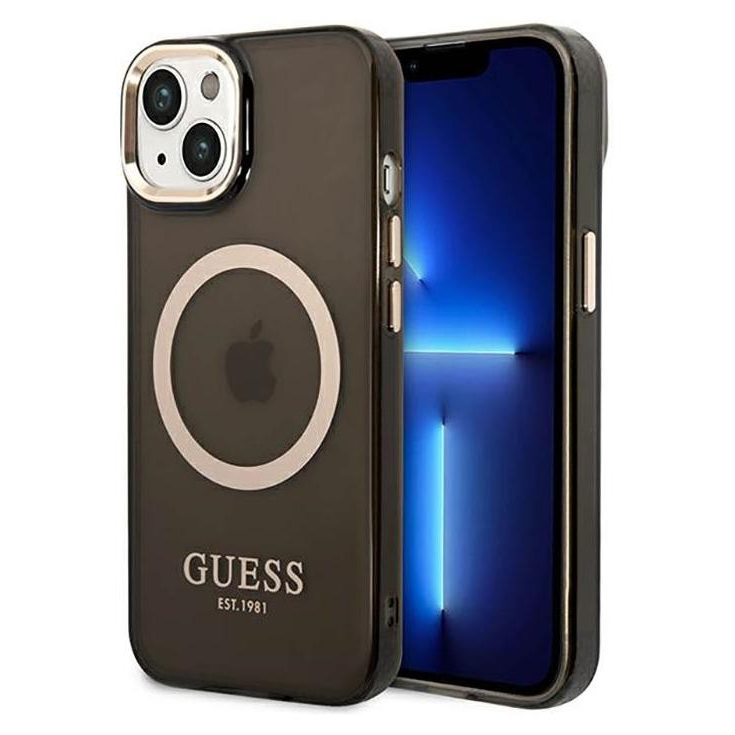 Guess Gold Outline MagSafe Apple iPhone 14 Tok - Fekete/Áttetsző (GUHMP14SHTCMK)