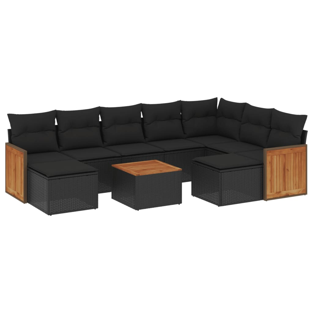 10 részes fekete polyrattan kerti ülőgarnitúra párnákkal (3260627)