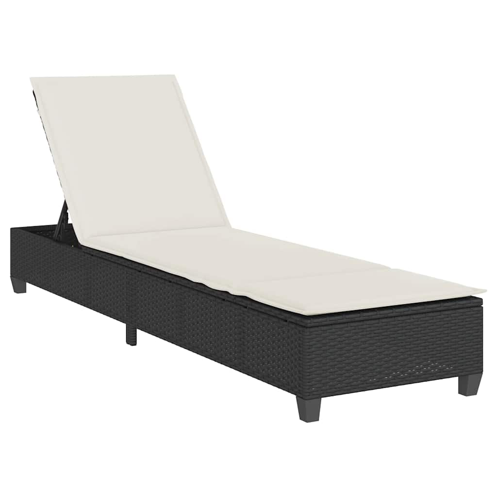 fekete polyrattan napozóágy párnákkal 55x200x25,5 cm (4104093)