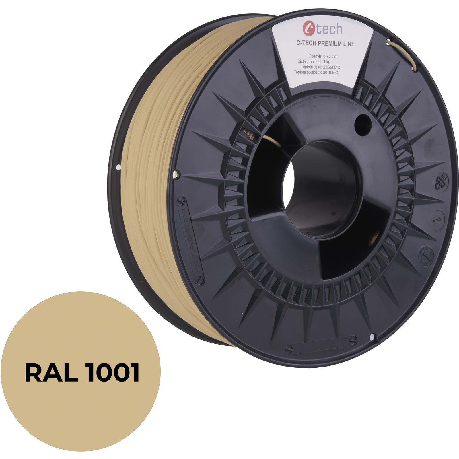 C-TECH PREMIUM LINE PLA 3D nyomtatószál, bézs RAL1001 (3DF-P-PLA1.75-1001)