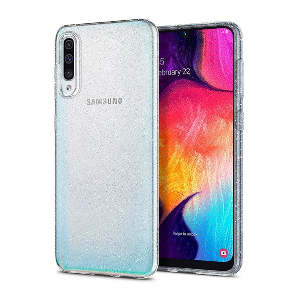 SPIGEN LIQUID CRYSTAL GLITTER szilikon telefonvédő (közepesen ütésálló, légpárnás sarok, csillámporos) ÁTLÁTSZÓ [Samsung Galaxy A50s (SM-A507F)]