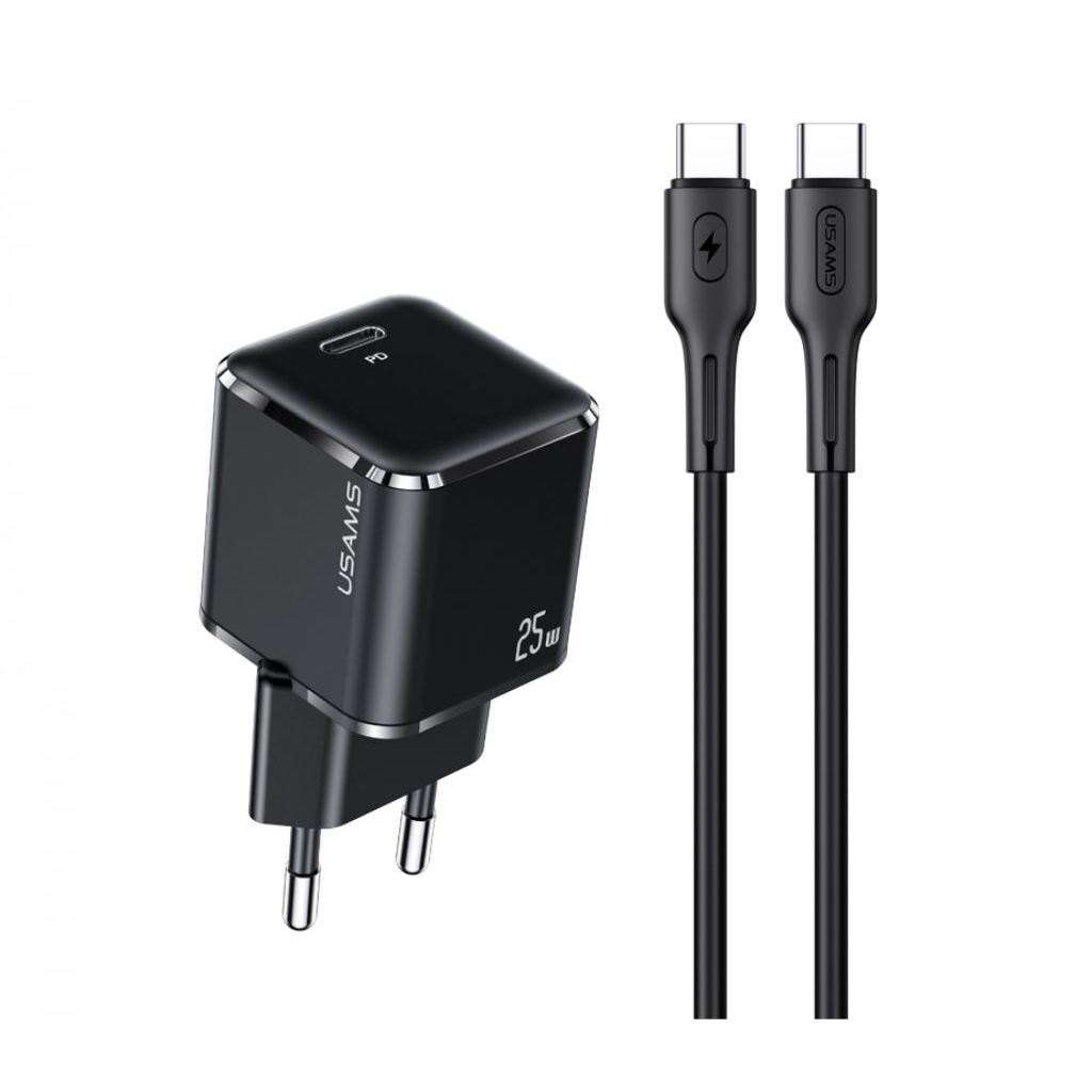 Usams YXLOGTC01 PD hálózati gyorstöltő adapter 25W, 120cm-es Type-C - Type-C kábellel (1380748) (YJXLOGTC01)
